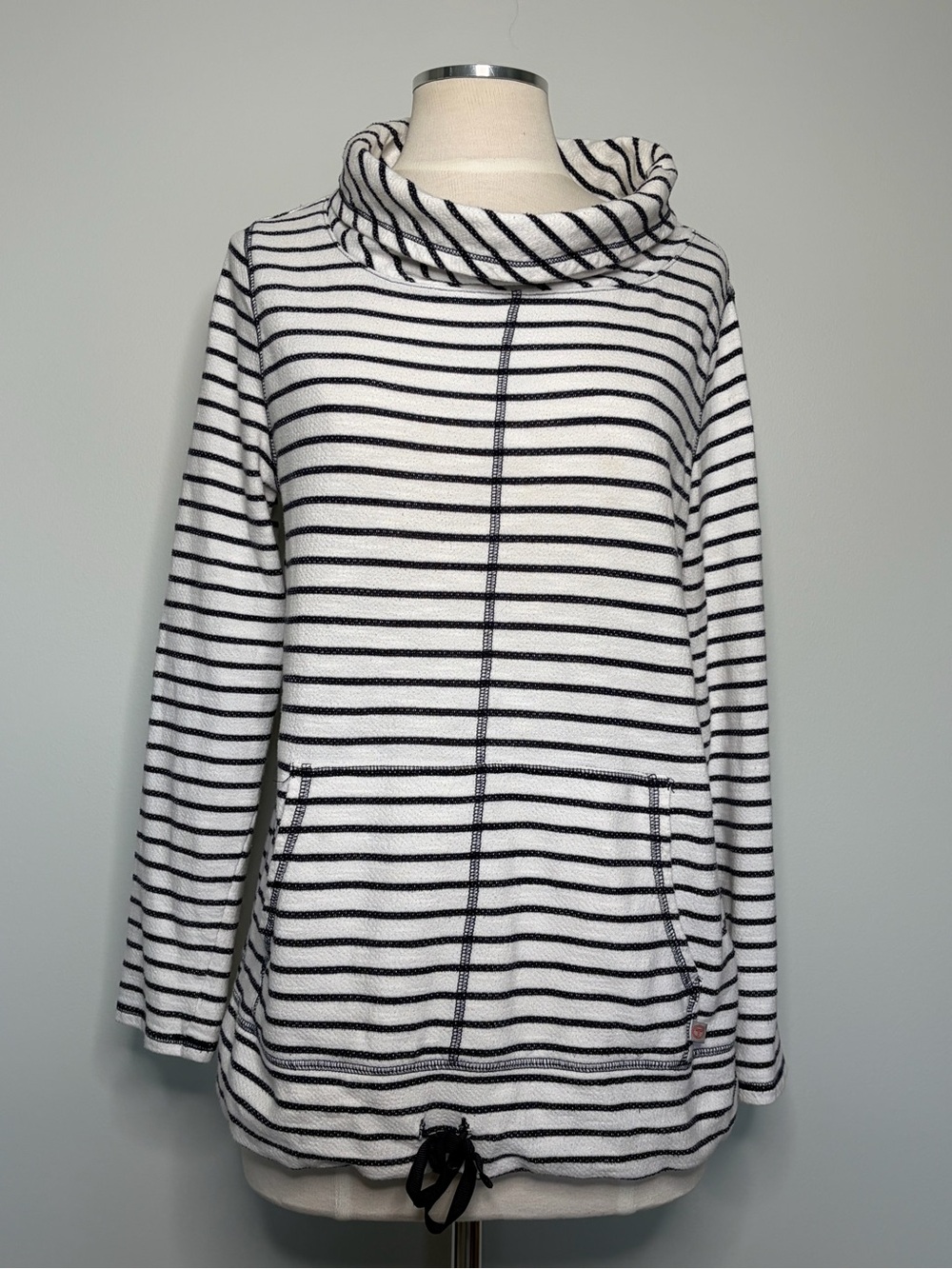 Talbots Navy and White Striped Cowl Neck Pullover Top, Medium